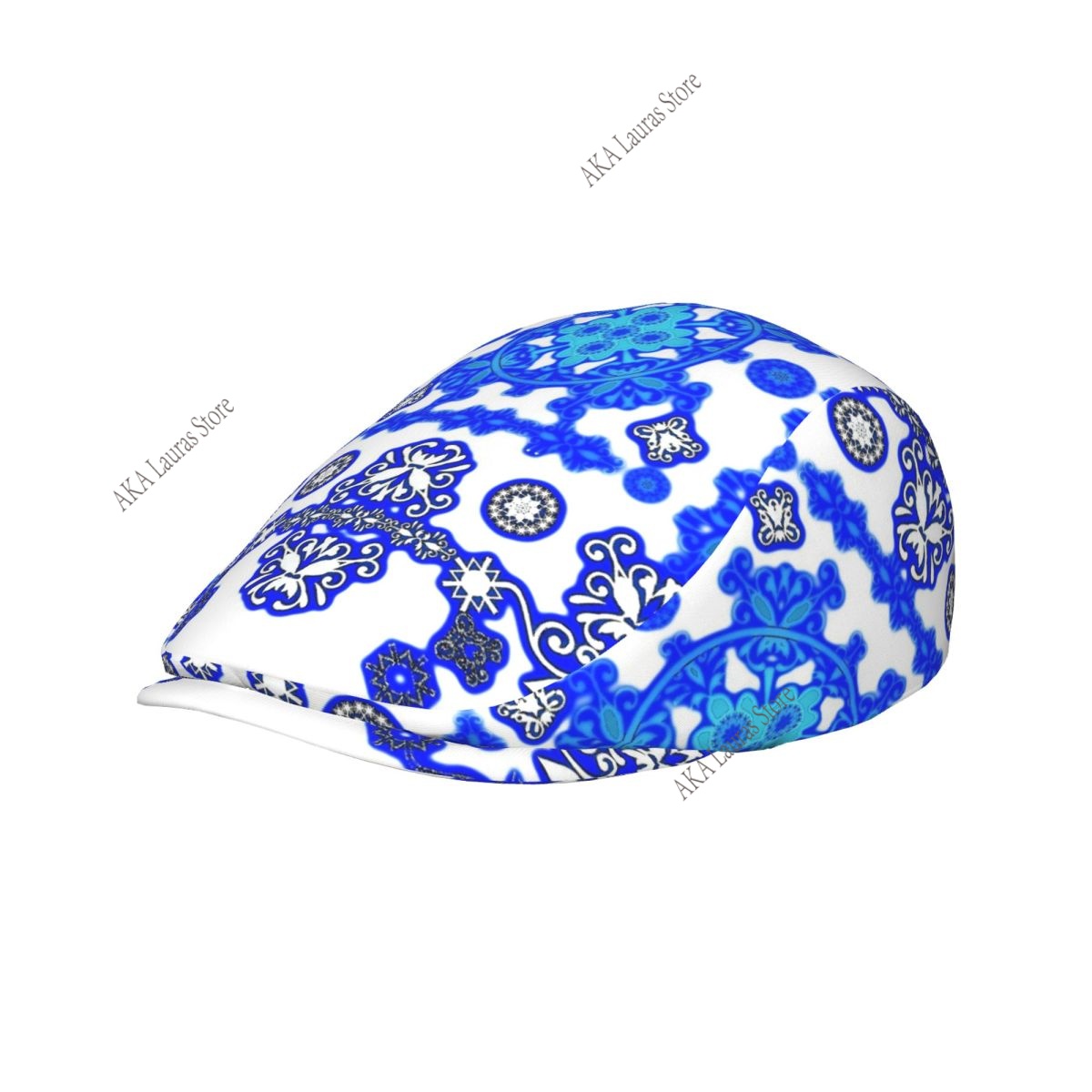 Newsboy Cap Ivy - หมวกทรงนักข่าว หมวกทรงแปดเหลี่ยมสไตล์วินเทจ หมวกลำลองลายพิมพ์สีน้ำเงิน หมวกเบเร่ต์ หมวกแก๊ป หมวกแกตส์บี้