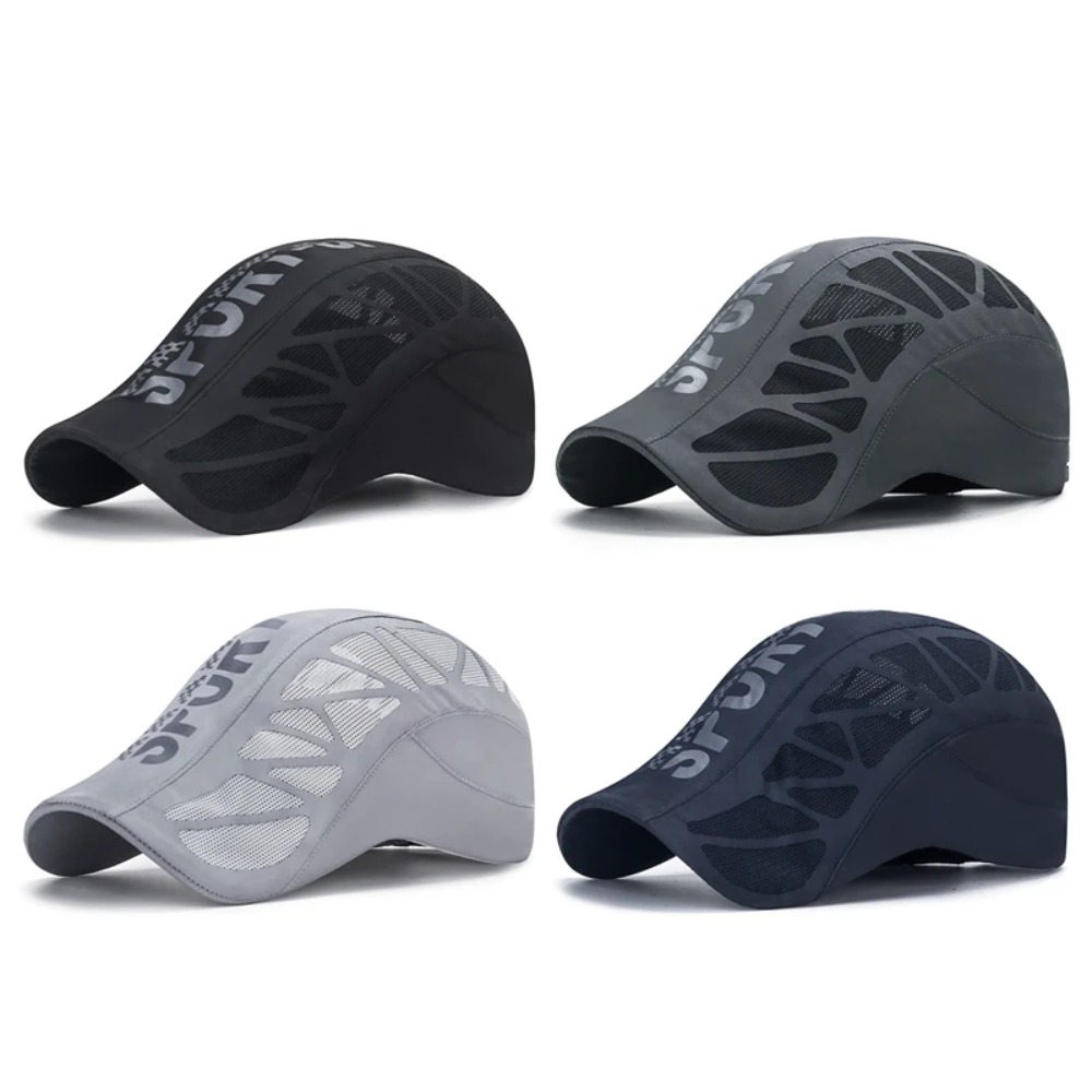 Newsboy Cap Ivy - หมวกแก๊ปผู้ชายระบายอากาศได้ดี แห้งเร็ว พิมพ์ลายตัวอักษร สไตล์นิวส์บอย ทรงแบน ไอวี่